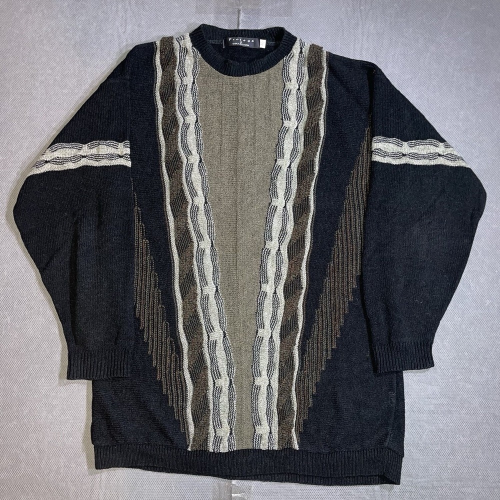 Vintage Protege Collection Sweater Mens XLT Crewneck‎ 3D Coogi Style Black Brown